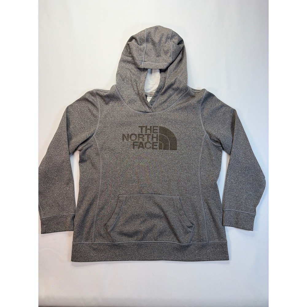 The North Face Womens XL Gray Heather Fleece Pullover Hoodie Logo Kangaroo